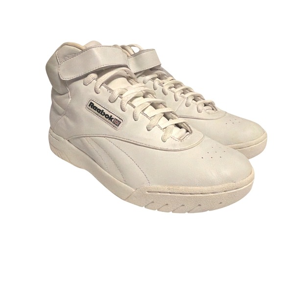 Reebok Mens Ex-O-Fit Hi Top Sneakers White Leather Strap 2-5708 Size 10 Wide